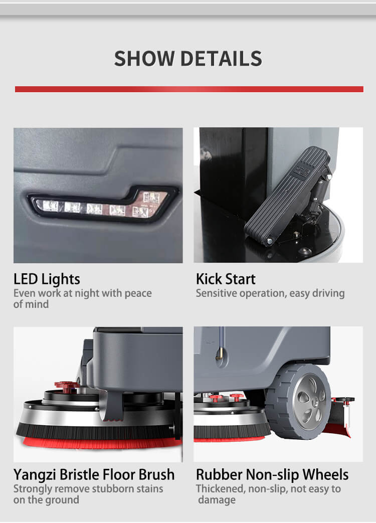 details of ride-on scrubber