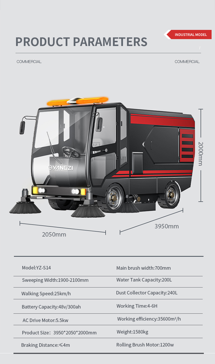 yangzi road sweeper parameters